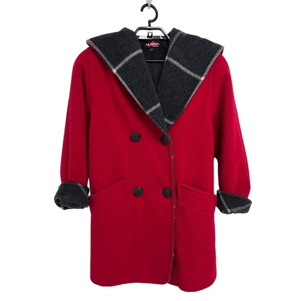 Alorna By Forstmann Women's Bright Red 100% Wool Hooded Pea Coat Size M